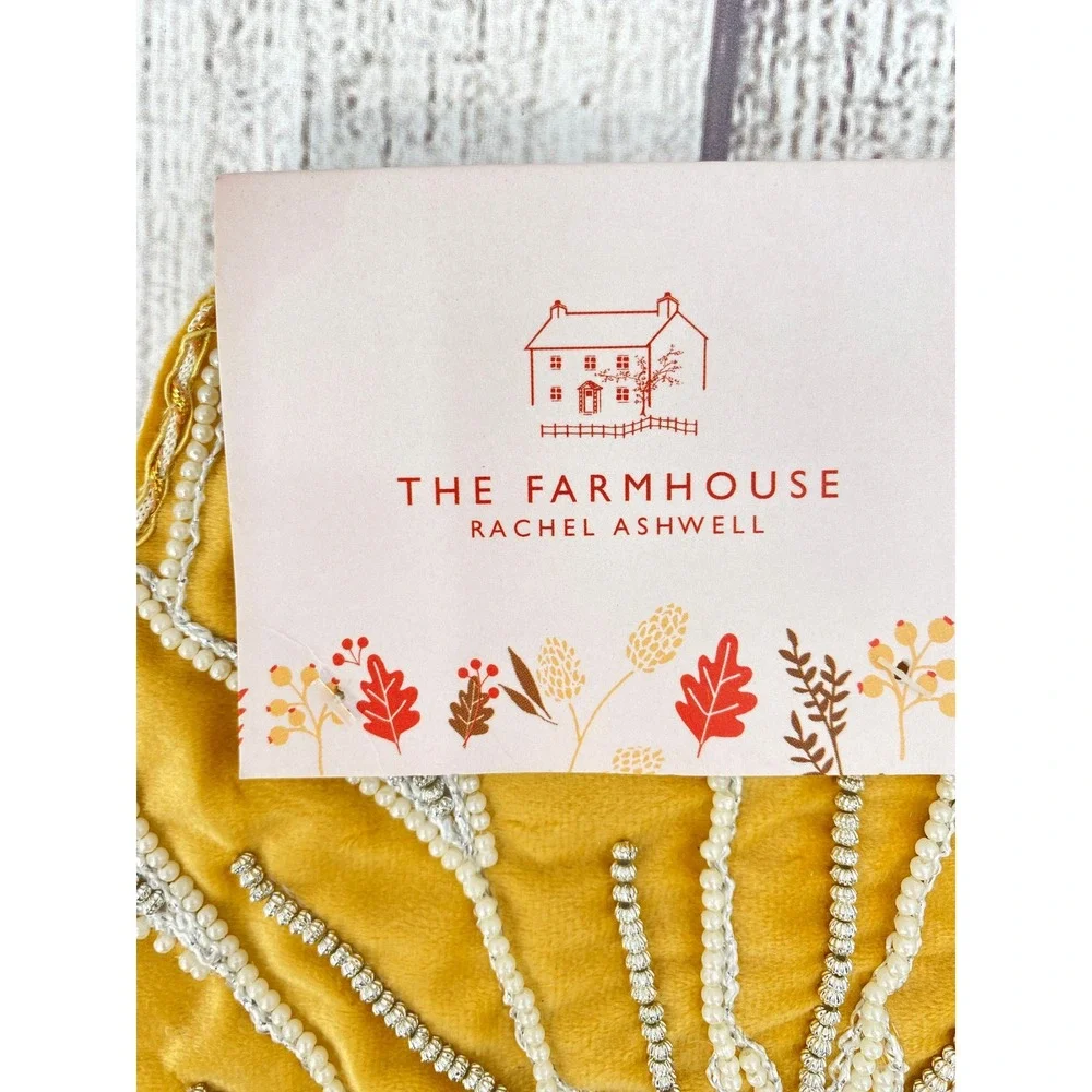 Rachel Ashwell The Farmhouse Sunflower Placemats (2) Yellow Beaded Floral Autumn